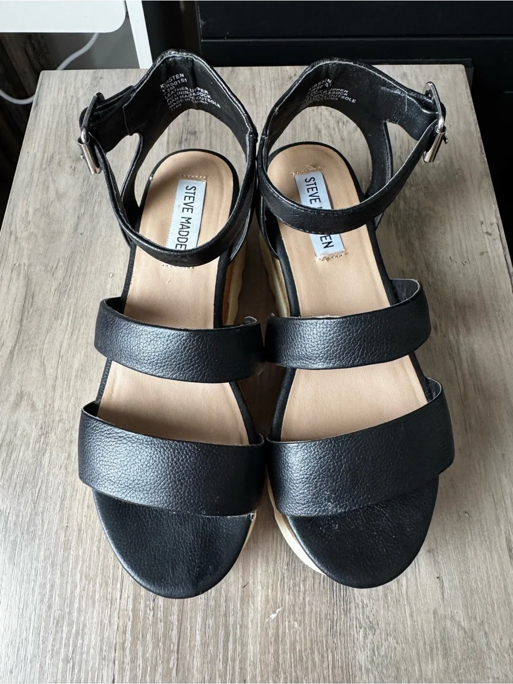Steve Madden black leather platform sandals